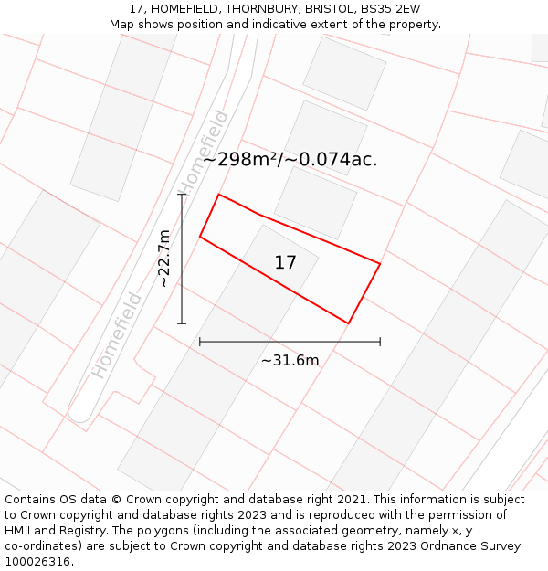 17, HOMEFIELD, THORNBURY, BRISTOL, BS35 2EW: Plot and title map