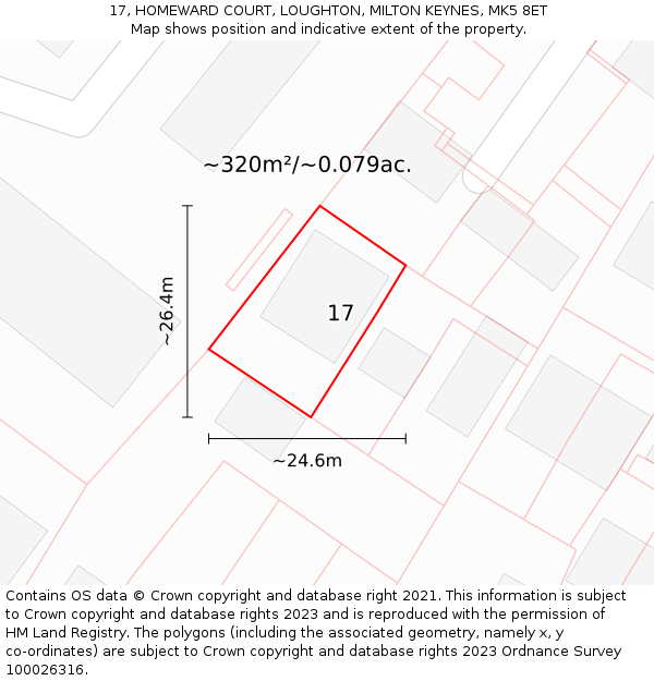 17, HOMEWARD COURT, LOUGHTON, MILTON KEYNES, MK5 8ET: Plot and title map