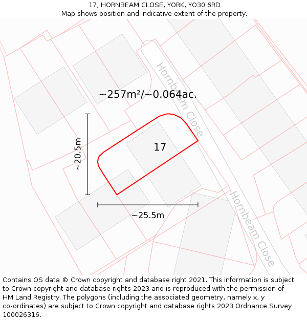 17, HORNBEAM CLOSE, YORK, YO30 6RD: Plot and title map