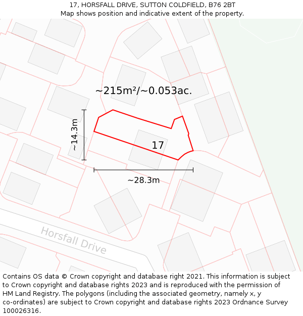 17, HORSFALL DRIVE, SUTTON COLDFIELD, B76 2BT: Plot and title map