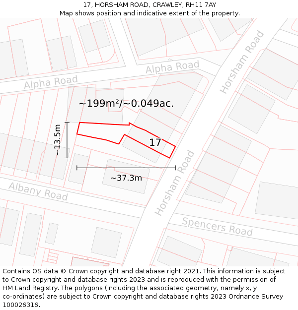 17, HORSHAM ROAD, CRAWLEY, RH11 7AY: Plot and title map