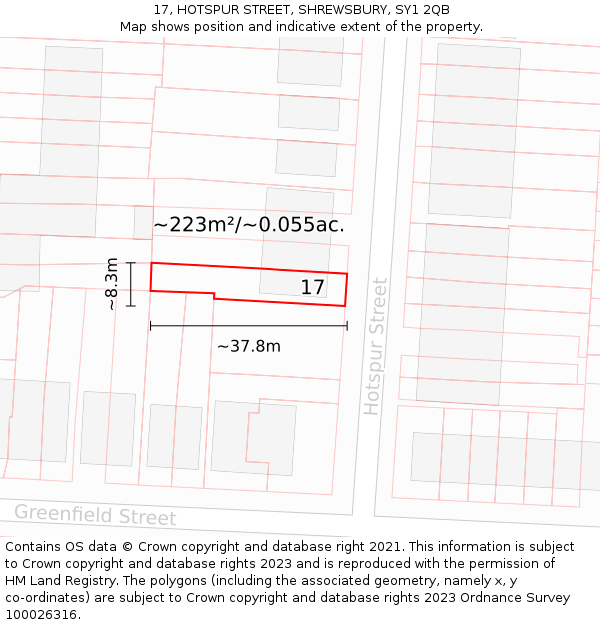 17, HOTSPUR STREET, SHREWSBURY, SY1 2QB: Plot and title map