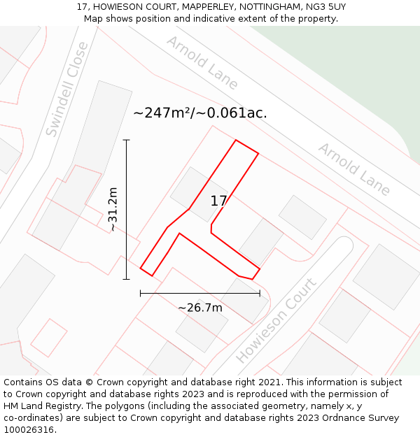 17, HOWIESON COURT, MAPPERLEY, NOTTINGHAM, NG3 5UY: Plot and title map