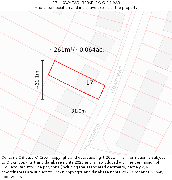 17, HOWMEAD, BERKELEY, GL13 9AR: Plot and title map