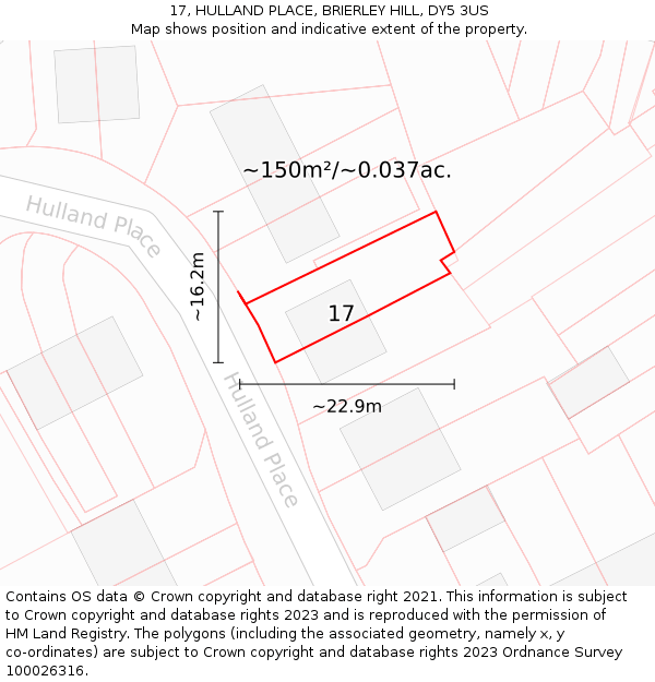 17, HULLAND PLACE, BRIERLEY HILL, DY5 3US: Plot and title map