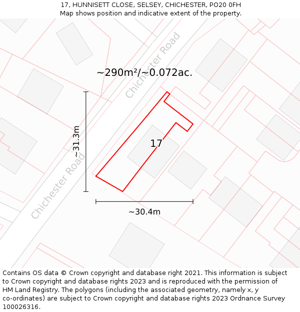 17, HUNNISETT CLOSE, SELSEY, CHICHESTER, PO20 0FH: Plot and title map