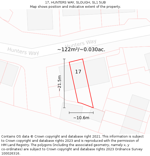 17, HUNTERS WAY, SLOUGH, SL1 5UB: Plot and title map