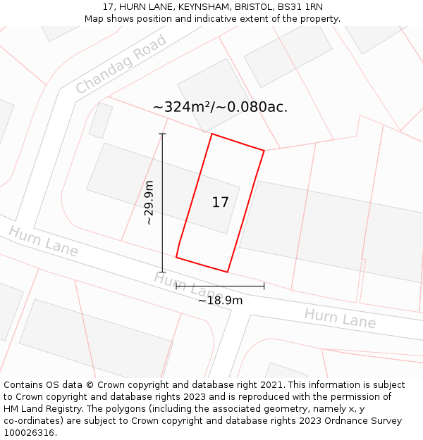 17, HURN LANE, KEYNSHAM, BRISTOL, BS31 1RN: Plot and title map