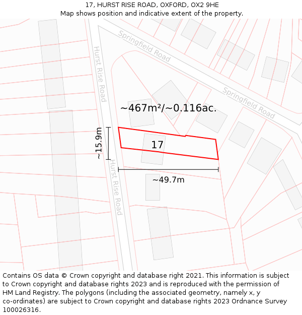 17, HURST RISE ROAD, OXFORD, OX2 9HE: Plot and title map