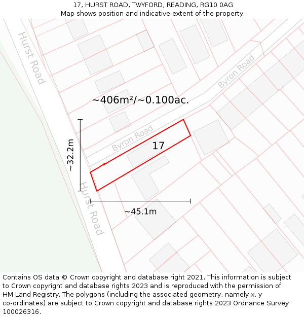 17, HURST ROAD, TWYFORD, READING, RG10 0AG: Plot and title map