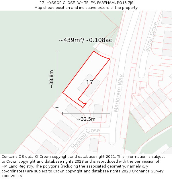 17, HYSSOP CLOSE, WHITELEY, FAREHAM, PO15 7JS: Plot and title map