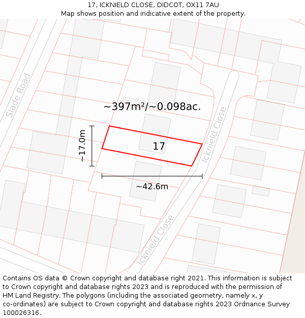 17, ICKNIELD CLOSE, DIDCOT, OX11 7AU: Plot and title map