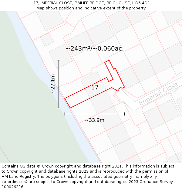 17, IMPERIAL CLOSE, BAILIFF BRIDGE, BRIGHOUSE, HD6 4DF: Plot and title map