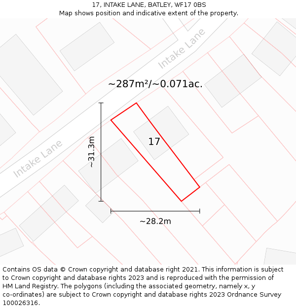 17, INTAKE LANE, BATLEY, WF17 0BS: Plot and title map