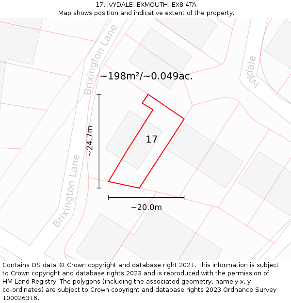 17, IVYDALE, EXMOUTH, EX8 4TA: Plot and title map