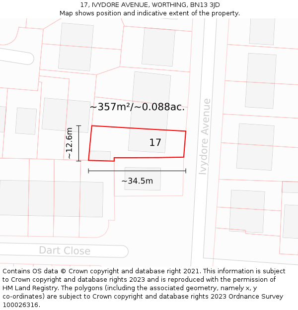 17, IVYDORE AVENUE, WORTHING, BN13 3JD: Plot and title map