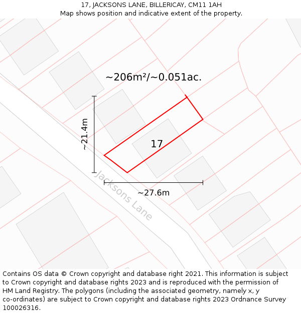 17, JACKSONS LANE, BILLERICAY, CM11 1AH: Plot and title map