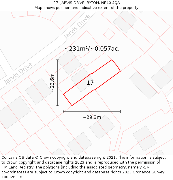 17, JARVIS DRIVE, RYTON, NE40 4QA: Plot and title map