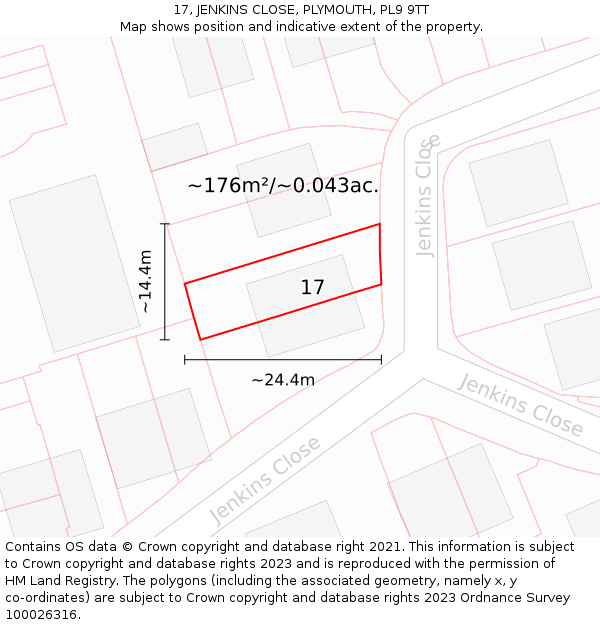 17, JENKINS CLOSE, PLYMOUTH, PL9 9TT: Plot and title map