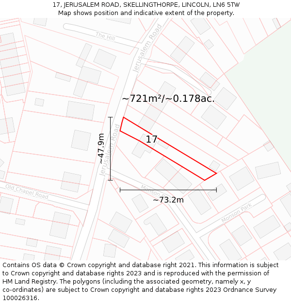 17, JERUSALEM ROAD, SKELLINGTHORPE, LINCOLN, LN6 5TW: Plot and title map