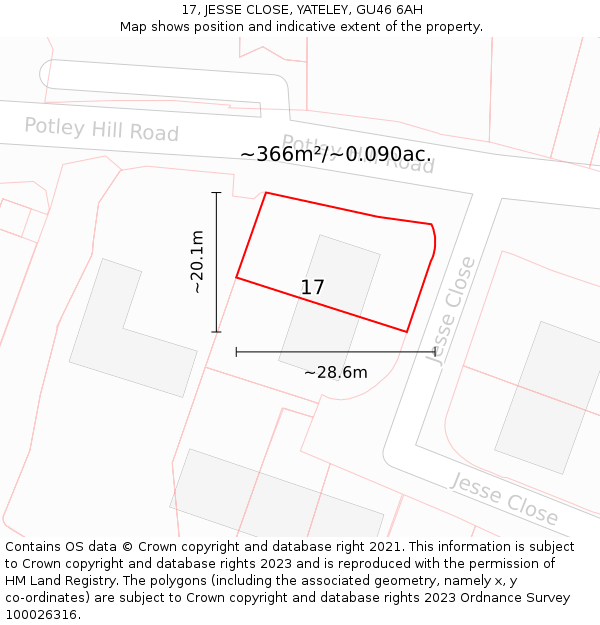 17, JESSE CLOSE, YATELEY, GU46 6AH: Plot and title map