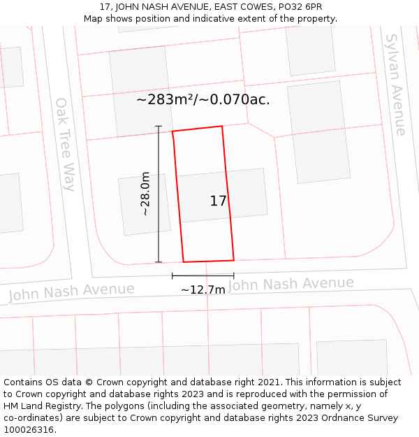 17, JOHN NASH AVENUE, EAST COWES, PO32 6PR: Plot and title map