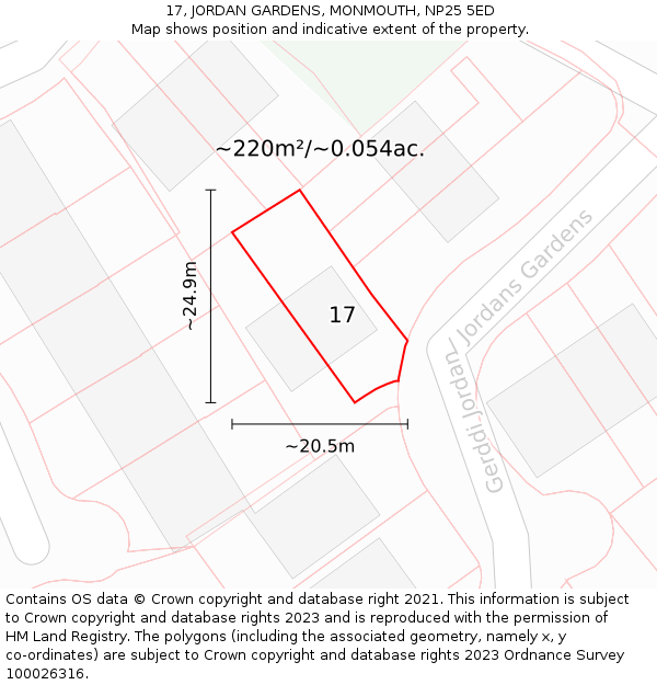 17, JORDAN GARDENS, MONMOUTH, NP25 5ED: Plot and title map