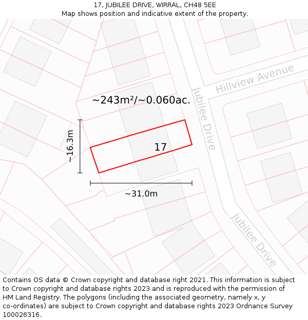 17, JUBILEE DRIVE, WIRRAL, CH48 5EE: Plot and title map