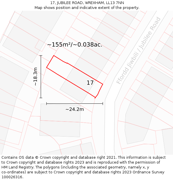 17, JUBILEE ROAD, WREXHAM, LL13 7NN: Plot and title map