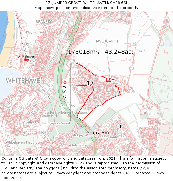 17, JUNIPER GROVE, WHITEHAVEN, CA28 6SL: Plot and title map