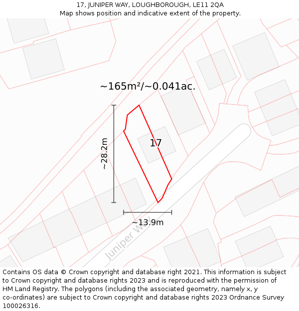 17, JUNIPER WAY, LOUGHBOROUGH, LE11 2QA: Plot and title map