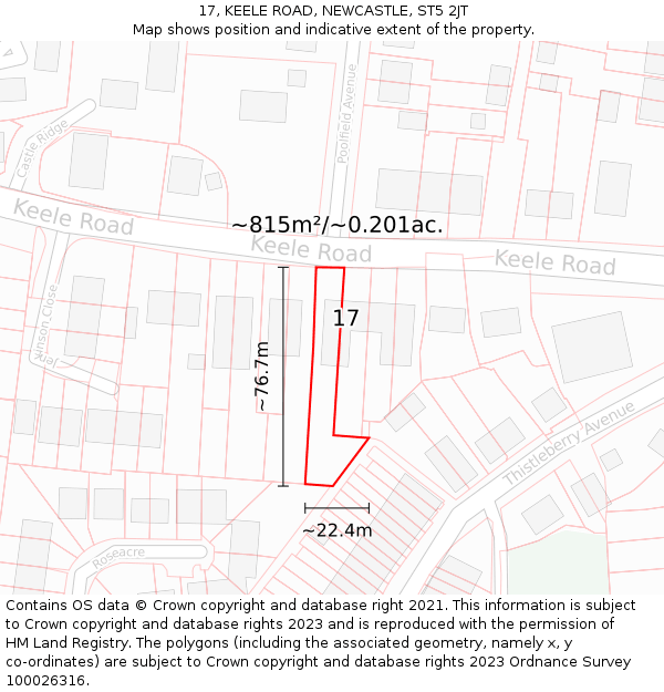 17, KEELE ROAD, NEWCASTLE, ST5 2JT: Plot and title map