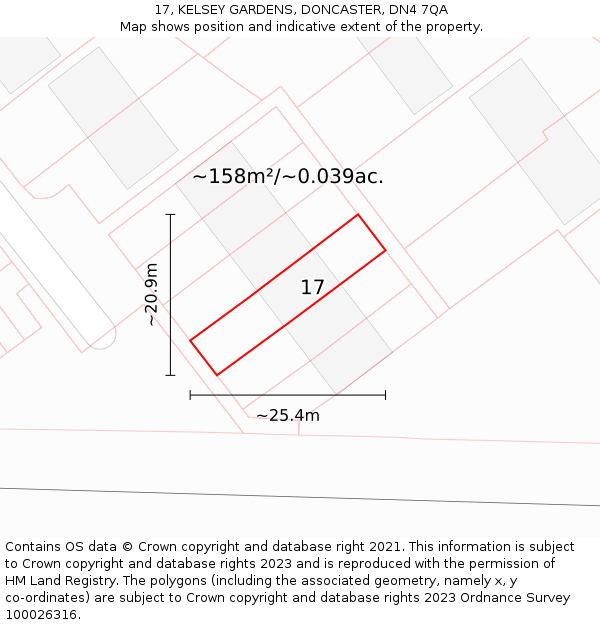 17, KELSEY GARDENS, DONCASTER, DN4 7QA: Plot and title map