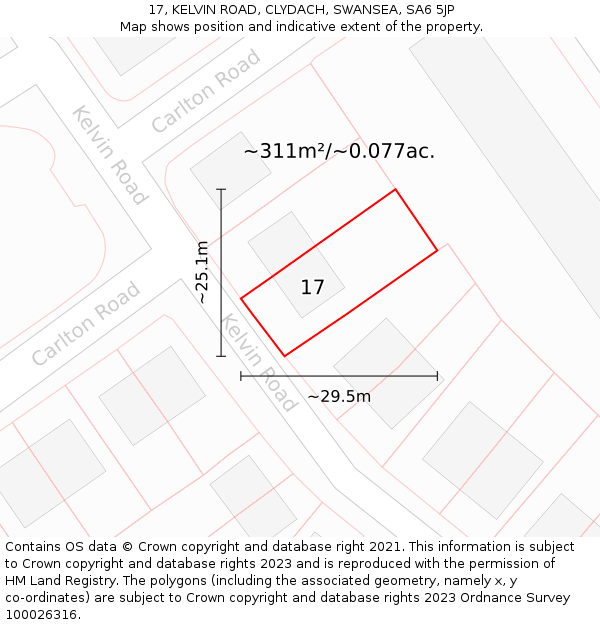 17, KELVIN ROAD, CLYDACH, SWANSEA, SA6 5JP: Plot and title map