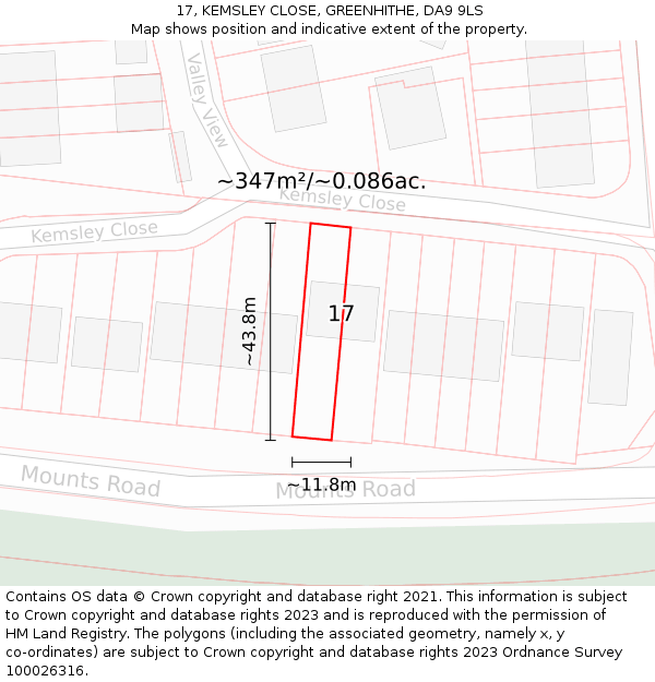 17, KEMSLEY CLOSE, GREENHITHE, DA9 9LS: Plot and title map