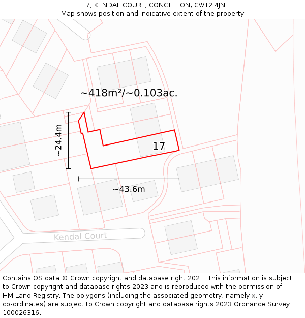 17, KENDAL COURT, CONGLETON, CW12 4JN: Plot and title map