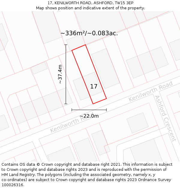 17, KENILWORTH ROAD, ASHFORD, TW15 3EP: Plot and title map