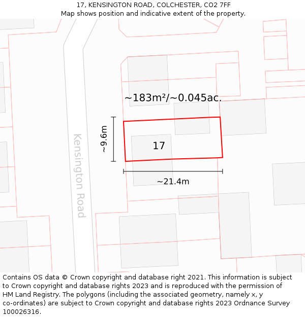 17, KENSINGTON ROAD, COLCHESTER, CO2 7FF: Plot and title map