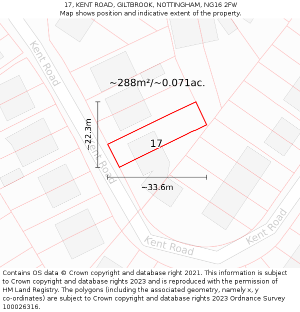 17, KENT ROAD, GILTBROOK, NOTTINGHAM, NG16 2FW: Plot and title map