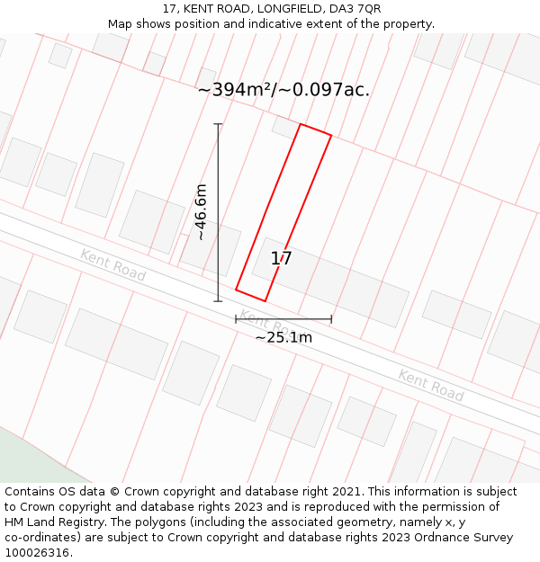 17, KENT ROAD, LONGFIELD, DA3 7QR: Plot and title map