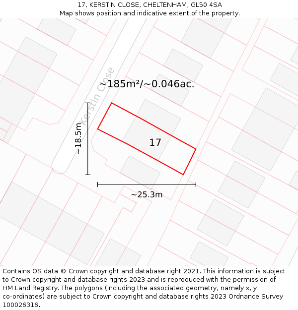 17, KERSTIN CLOSE, CHELTENHAM, GL50 4SA: Plot and title map