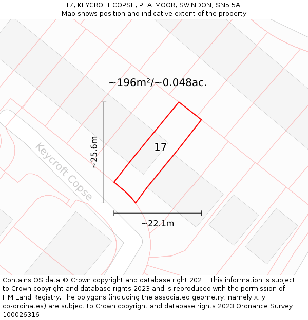 17, KEYCROFT COPSE, PEATMOOR, SWINDON, SN5 5AE: Plot and title map