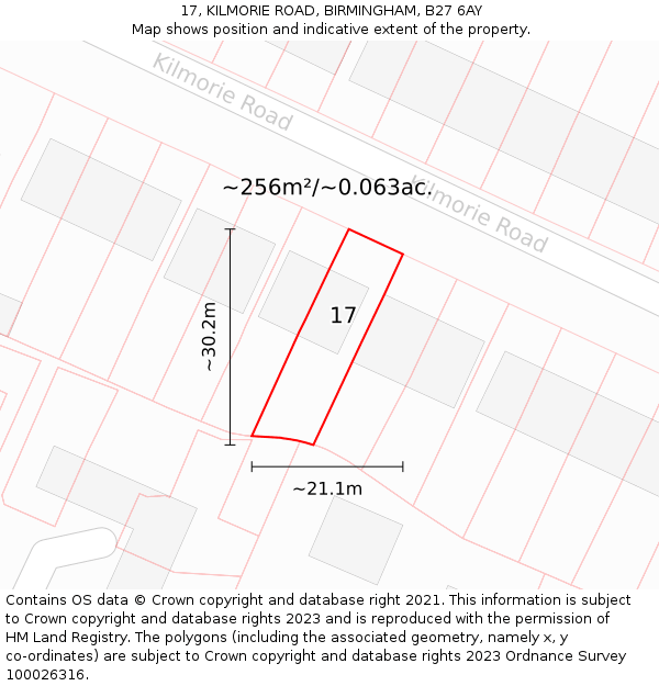 17, KILMORIE ROAD, BIRMINGHAM, B27 6AY: Plot and title map