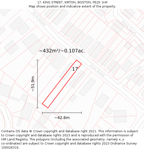 17, KING STREET, KIRTON, BOSTON, PE20 1HX: Plot and title map