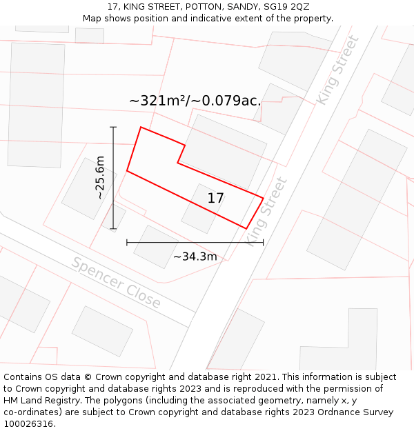 17, KING STREET, POTTON, SANDY, SG19 2QZ: Plot and title map