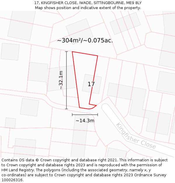 17, KINGFISHER CLOSE, IWADE, SITTINGBOURNE, ME9 8LY: Plot and title map