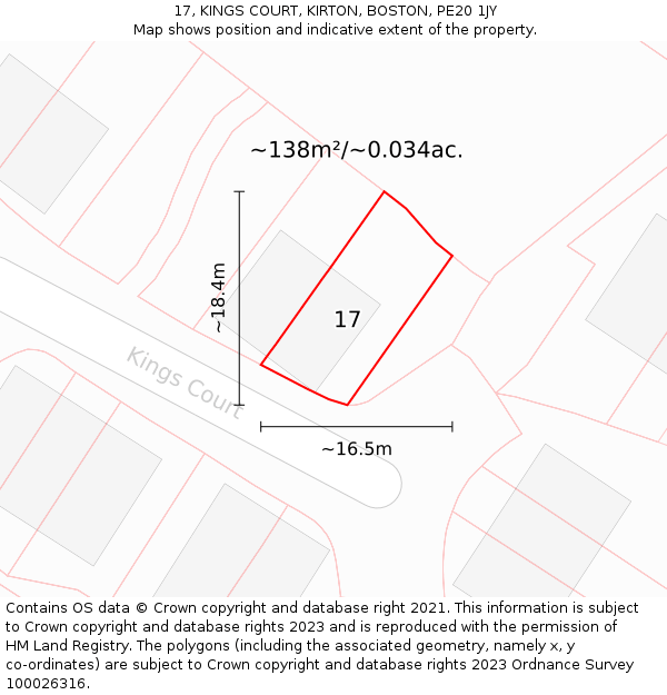 17, KINGS COURT, KIRTON, BOSTON, PE20 1JY: Plot and title map