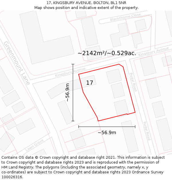 17, KINGSBURY AVENUE, BOLTON, BL1 5NR: Plot and title map