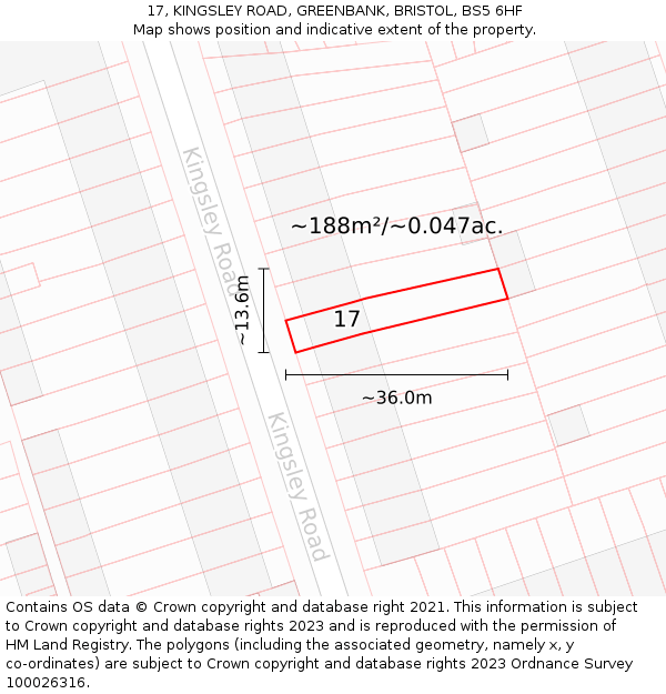 17, KINGSLEY ROAD, GREENBANK, BRISTOL, BS5 6HF: Plot and title map