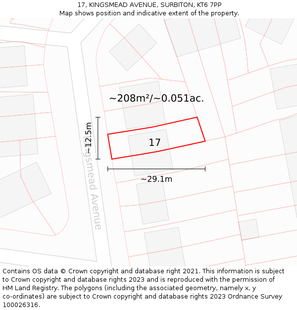 17, KINGSMEAD AVENUE, SURBITON, KT6 7PP: Plot and title map